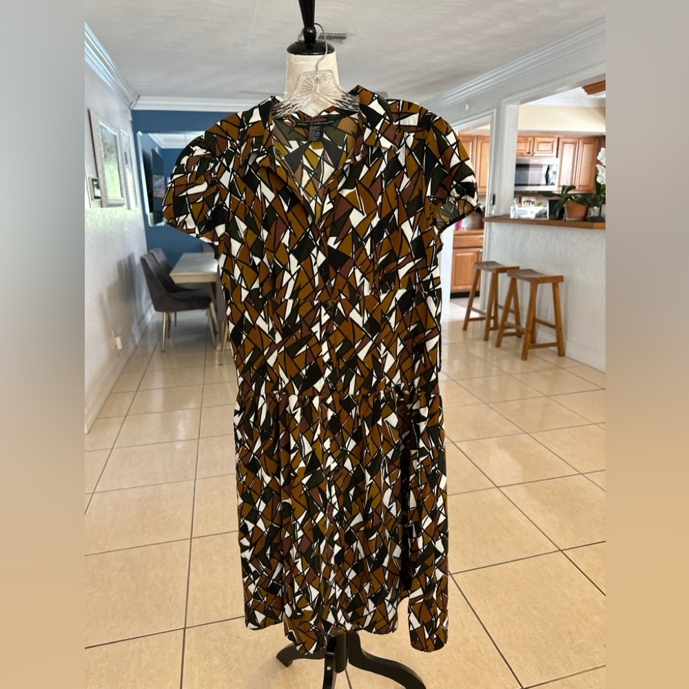 Mlle Gabrielle Brown and Black Midi Sundress with Notched Collar